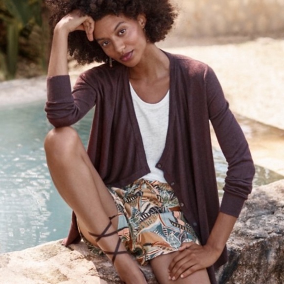 Garnet Hill Easy Linen Drape Front Cardigan Plum Deep Purple Women's Large L - Picture 2 of 7